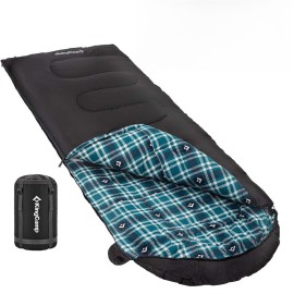 KingCamp Sleeping Bag for Adults, Cold Weather & Warm XL Big and Tall Flannel Sleeping Bags with Compression Sack Portable Waterproof Essentials Gear Accessories for Outdoor Camping (Black Left)