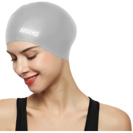 Aegend Swim Caps for Long Hair, Durable Silicone Swimming Caps for Women Men Adults Youths, Easy to Put On and Off, Waterproof Swim Hats Bathing Caps to Keep Hair Dry, 1 Pack, Grey