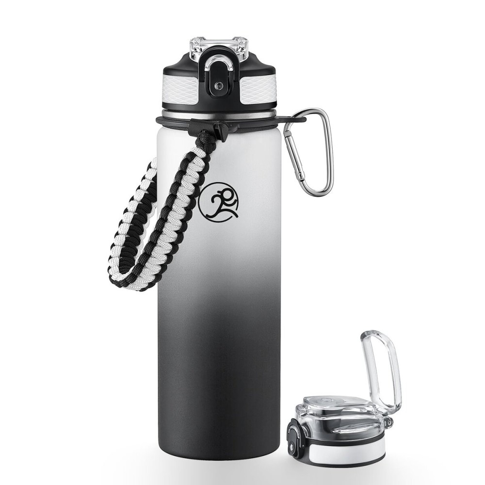 GOSWAG Insulated Sports Water Bottle, 24oz 2 Lids(with Straw/No Straw), Stainless Steel Water Bottles with Paracord Handle, Insulated Bottle with Double-Wall Vacuum Insulation