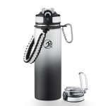 GOSWAG Insulated Sports Water Bottle, 24oz 2 Lids(with Straw/No Straw), Stainless Steel Water Bottles with Paracord Handle, Insulated Bottle with Double-Wall Vacuum Insulation