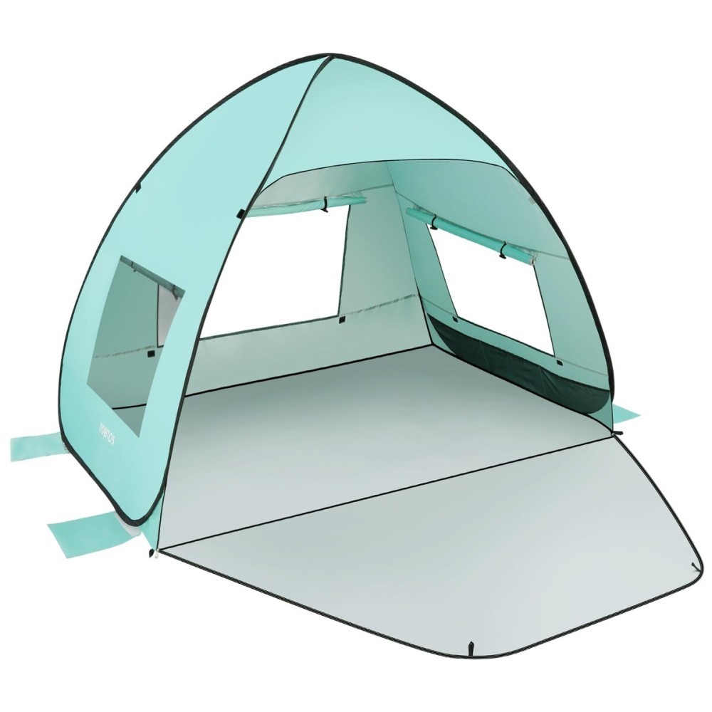 TOBTOS UPF 50+ Easy Pop Up Beach Tent 3-4 Person Sun Shelter Instant Automatic Beach Shade, Portable Sunshade with Extendable Floor (Mint Green)