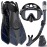 Ubekezele Snorkeling Gear for Adults Men Women,4 in 1 Snorkel Set with Panoramic View Diving Mask Anti-Fog Anti-Leak,Dry Top Snorkel,Fins and Travel Bag for Swimming,Snorkeling and Travel Diving