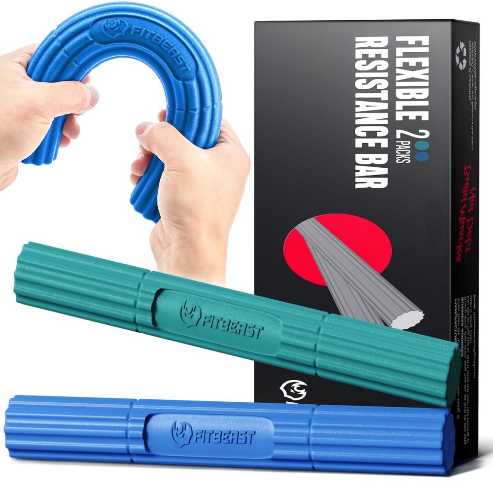 FitBeast Hand Exerciser Bars for Physical Therapy - Relieves Tendonitis Pain & Improve Grip Strength, Injury Recovery, Forearm (2 Piece Set - Green Blue)