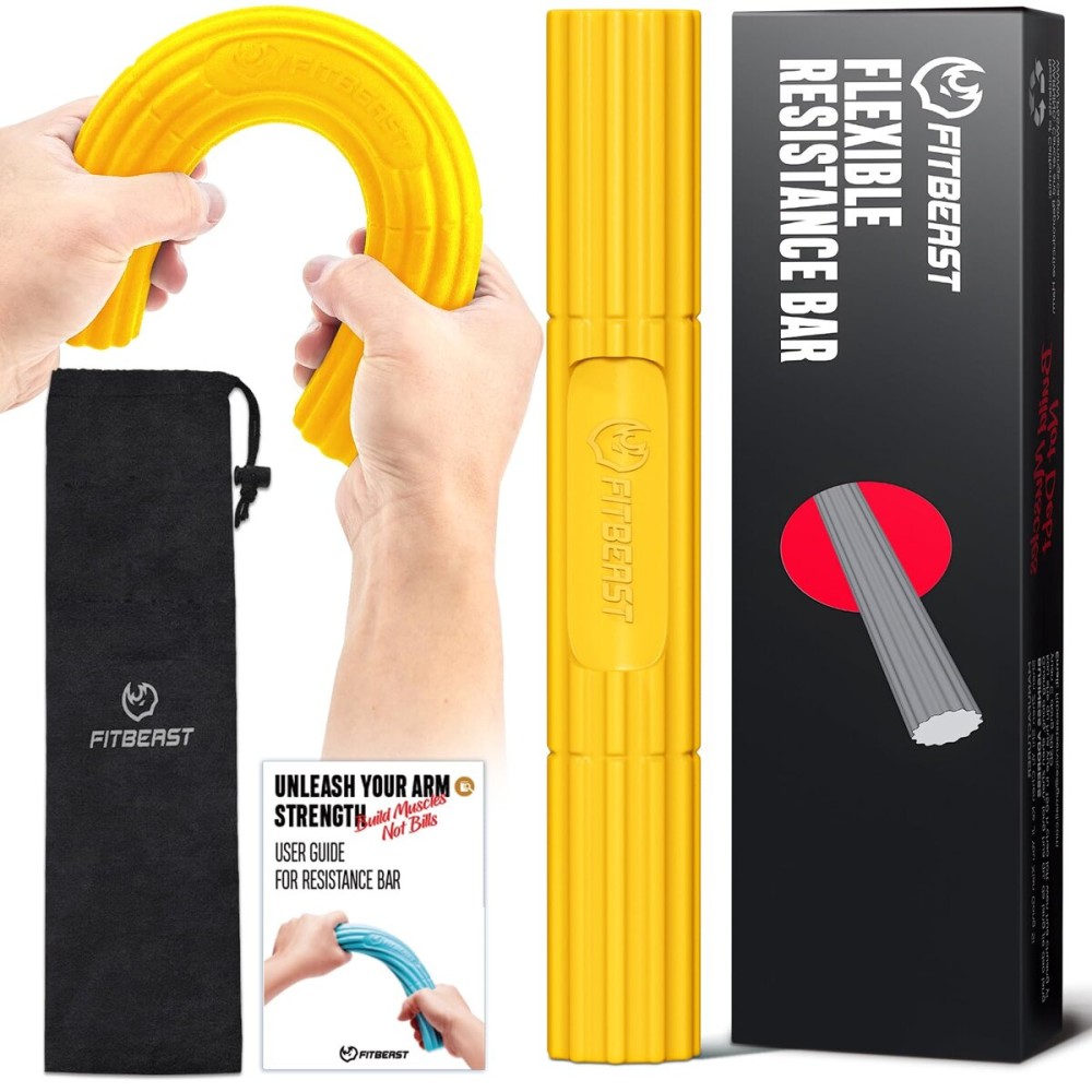 FitBeast Hand Exerciser Bars for Physical Therapy - Relieves Tendonitis Pain & Improve Grip Strength, Injury Recovery, Forearm (Yellow - Extra Light)