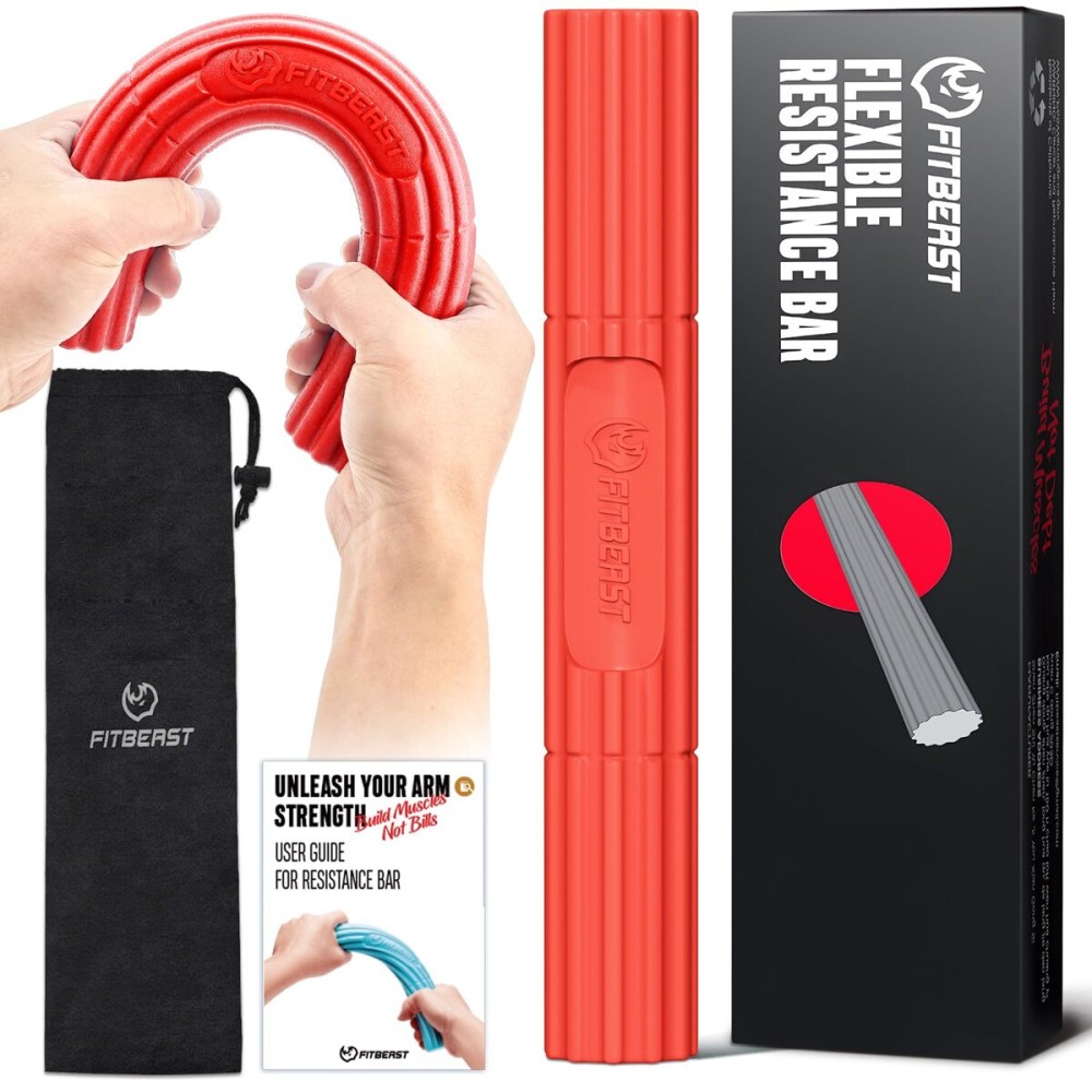 FitBeast Hand Exerciser Bars for Physical Therapy - Relieves Tendonitis Pain & Improve Grip Strength, Injury Recovery, Forearm (Red-Heavy)