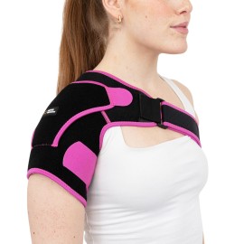 Copper Compression Recovery Shoulder Brace - Immobilizer for Torn Rotator Cuff, AC Joint Pain Relief, Dislocation, Arm Stability, Injuries, Tears - Adjustable Fits Men, Women - Black/Pink - Plus Size L/XL