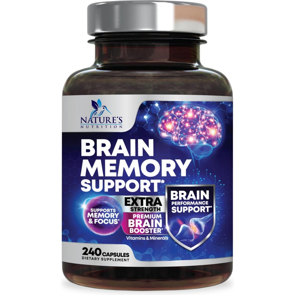 Brain Memory Supplement Pills - 3X Strength Nootropics for Concentration, Clarity & Focus Support - Brain Health Cognitive Vitamins with Bacopa, Phosphatidylserine & DMAE, Brain Booster - 240 Capsules