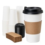 YEEHAW 16 oz 50 Pack Disposable Coffee Cups with Lids and Sleeves, To Go Coffee Cups, Hot Paper Cups for Hot Beverages in Party, Family, Office, Upgraded