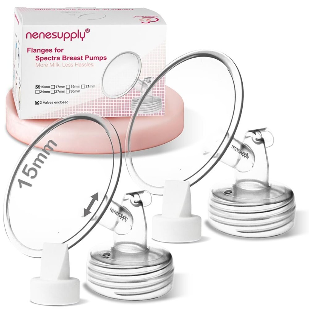 Nenesupply 15mm 2 pc Flanges Duckbill Valves Compatible with Spectra S2 S1 9 Plus Synergy Gold Breastpump Replacement to Spectra Pump Parts Flange Accessories Wide Mouth Work with Backflow Protector