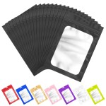 100 Pcs Resealable Mylar Bags with Frosted Clear Window Bags Packaging Bag Foil Pouch Zipper Bag for Food Self Sealing Storage Supplies (Black, 5.51x7.87 inches)