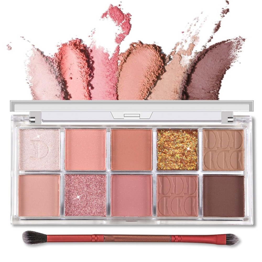 Erinde 10 Color Eyeshadow Palette Makeup - Matte Shimmer Glitter Eye Shadow, Ultra-Blendable, High Pigmented, Naturing-Looking, Neutral Nude Eyeshadow Palette with Professional Brush, Warm Sunshine