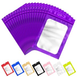 100 Pcs Resealable Mylar Bags with Frosted Clear Window Bags Packaging Bag Foil Pouch Zipper Bag for Food Self Sealing Storage Supplies (7.08x10.24 inches, Purple)
