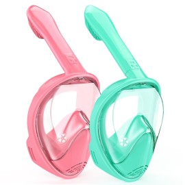 Kids Snorkel Mask Full Face, Snorkeling Gear for Kids 2-14 with Camera Mount, 180 Degree Panoramic View Snorkeling Set Anti-Fog Anti-Leak (Cyan Pink)