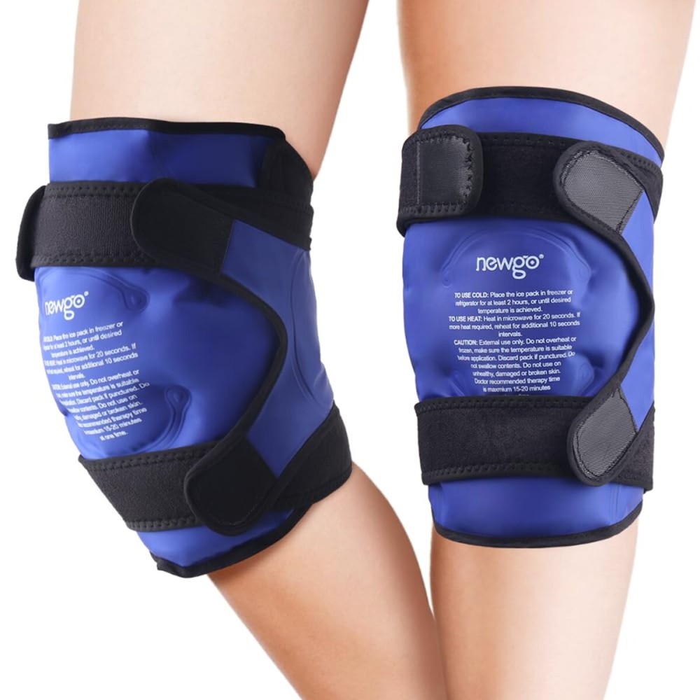 NEWGO Ice Pack for Knees Injuries Reusable, 2 Pack Knee Ice Pack Wraps Around Entire Knees for Replacement Surgery Recovery, Gel Cold Pack Wrap for Meniscus Tear, ACL, Swelling Pain Relief - Blue