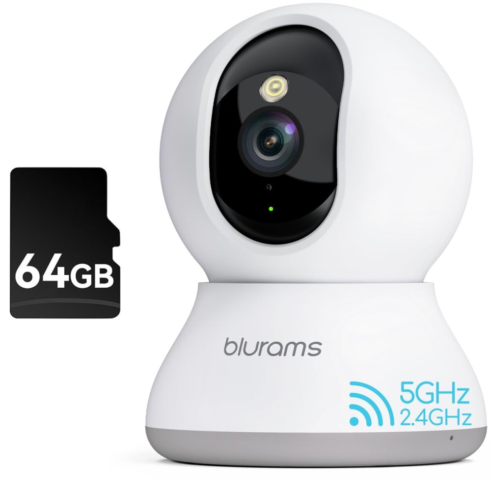 blurams Security Camera 2K, Baby Monitor Dog Camera 360-degree for Home Security (White + 64GB TF Card)