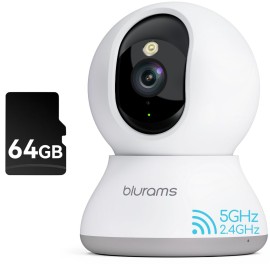 blurams Security Camera 2K, Baby Monitor Dog Camera 360-degree for Home Security (White + 64GB TF Card)