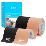 OK TAPE Kinesiology Tape 10 inches Precut, 20 Strips, Cotton Elastic Athletic Tape Latex Free, 2inch x 16ft, 2 Rolls Beige and Black