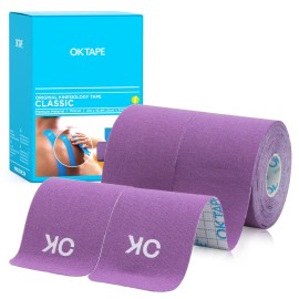 OK TAPE Kinesiology Tape 10 inches Precut, 20 Strips, Cotton Elastic Athletic Tape Latex Free, 2inch x 16ft, 2 Rolls Purple