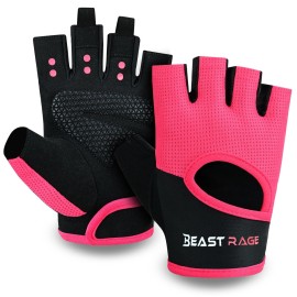 BEAST RAGE Workout Gloves for Men Gym Gloves for Weightlifting Women Fingerless with Palm Protection Padding, Breathable and Lightweight Weight Lifting Glove Cycling Pull Up (Magenta, L)