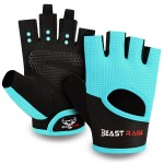 BEAST RAGE Workout Gloves for Men Gym Gloves for Weightlifting Women Fingerless with Palm Protection Padding, Breathable and Lightweight Weight Lifting Glove Cycling Pull Up (Cyan, M)