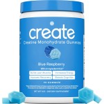 Create Creatine Monohydrate Gummies for Men & Women, Boost Focus, Strength, and Endurance, Anti-Melting Formula, Vegan, Gluten-Free, Non-GMO, 1.5g of Creatine per Gummy (Blue Raspberry)