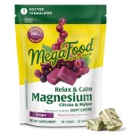MegaFood Relax + Calm Magnesium Complex with Magnesium Citrate & Malate for Heart Health, Muscle Tension & More - Doctor Formulated - Vegetarian - Grape Flavor - 60 Soft Chews (30 Servings)