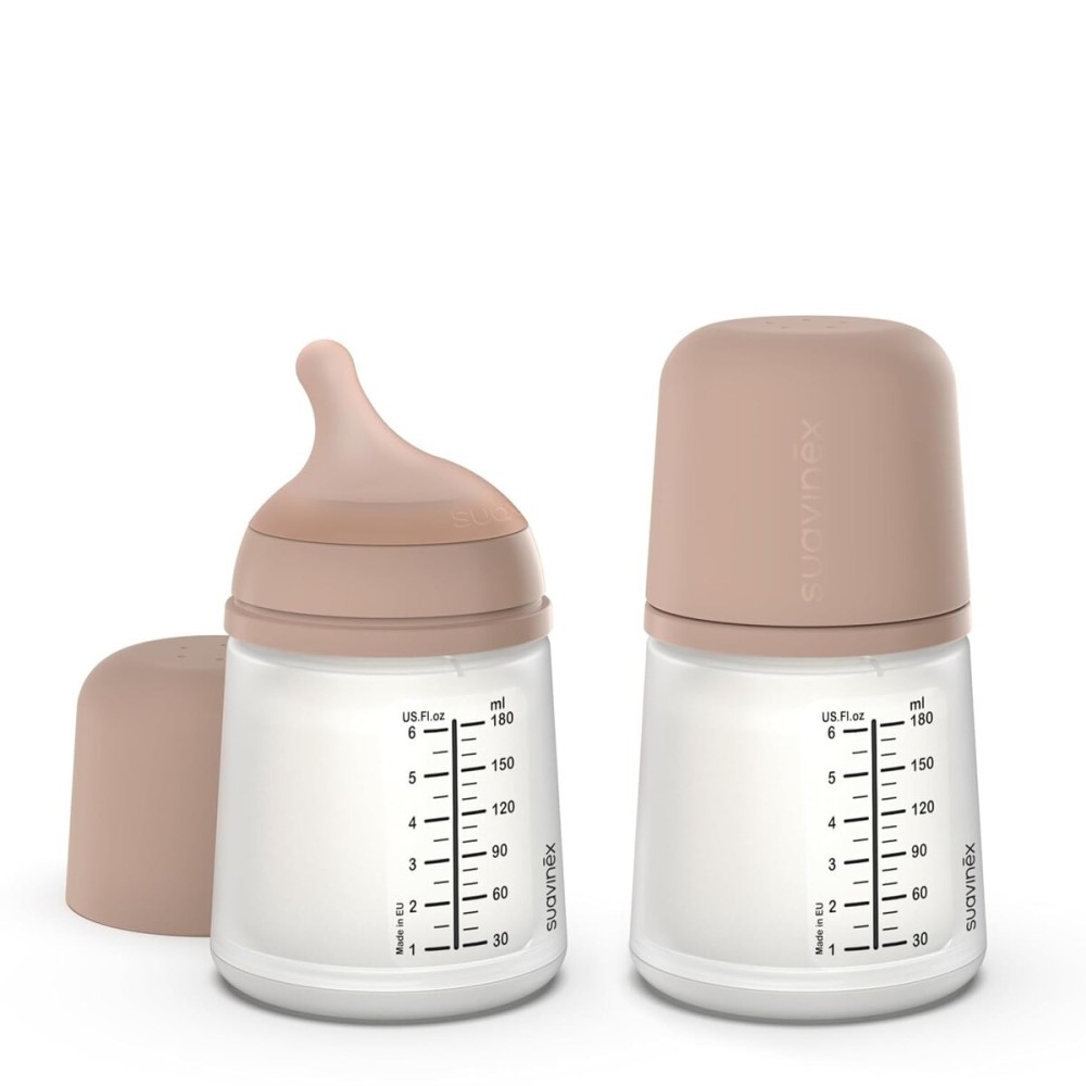 Suavinex Zero Zero Anti Colic Baby Bottle, No 1 Spanish Baby Bottle Brand, Minimizes Bottle Rejection & Nipple Confusion, Perfect for Combo Feeding, 2pk, 6oz/180mL, Medium Tone, Adaptable Flow Nipple