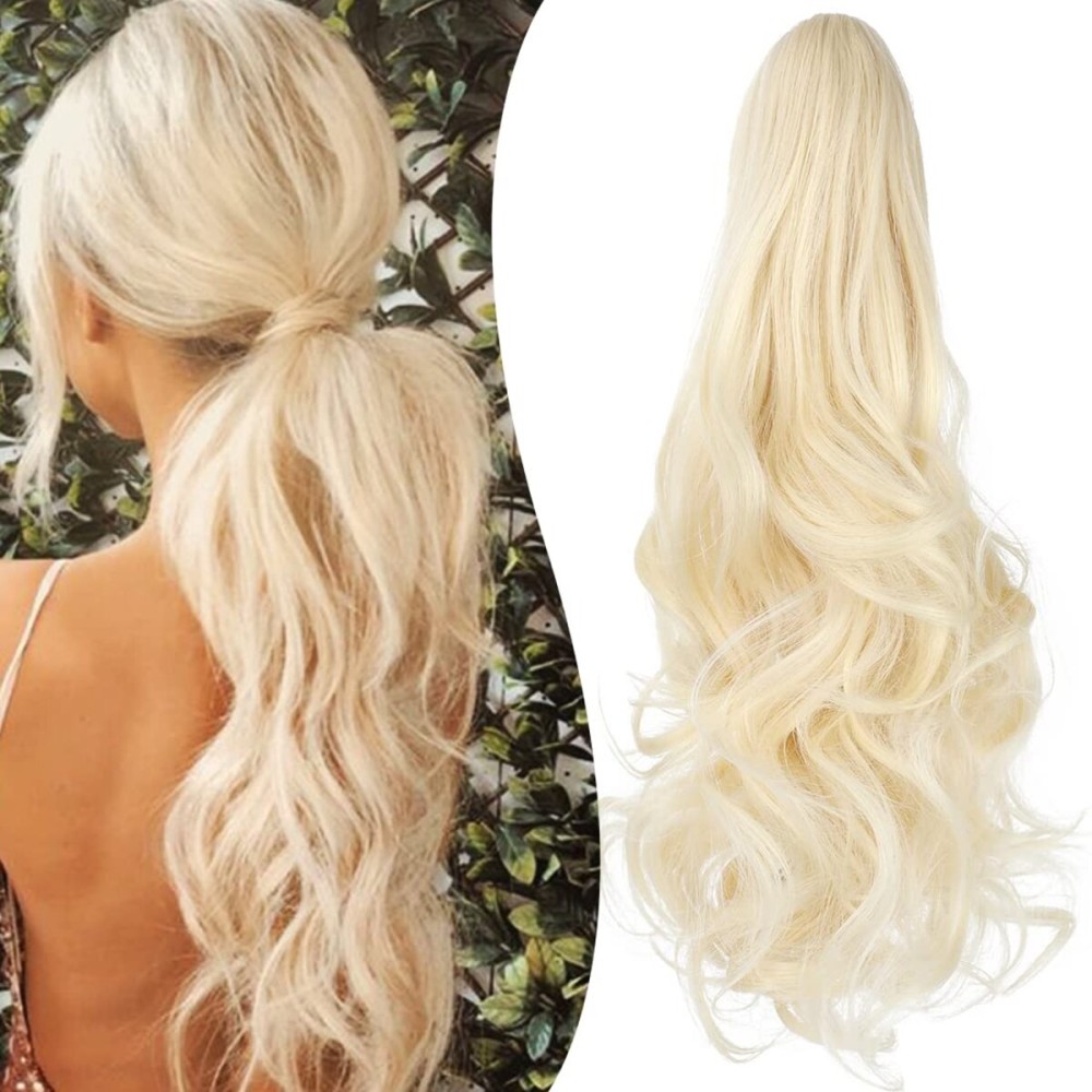 Mitrygreen Claw Clip Ponytail Extension 18 Clip in Wavy Ponytail Hair Extensions Long Pony Tails for Women Extensions Bleach Blonde Wave Hairpiece