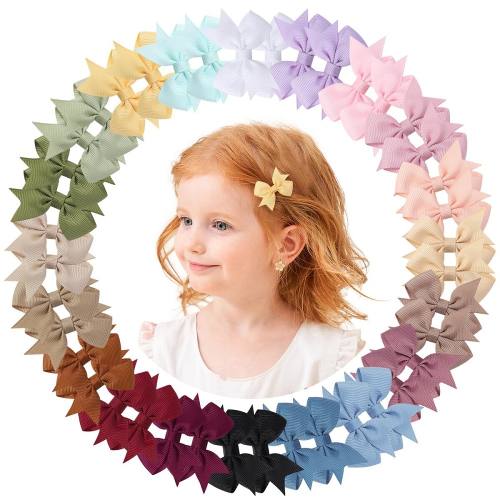 doboi 40PCS 2\'\' Baby Hair Bows Clips Fully Lined Grosgrain Boutique Solid Ribbon Mini Bows for Girls Teens Infants Kids Toddlers Newborn