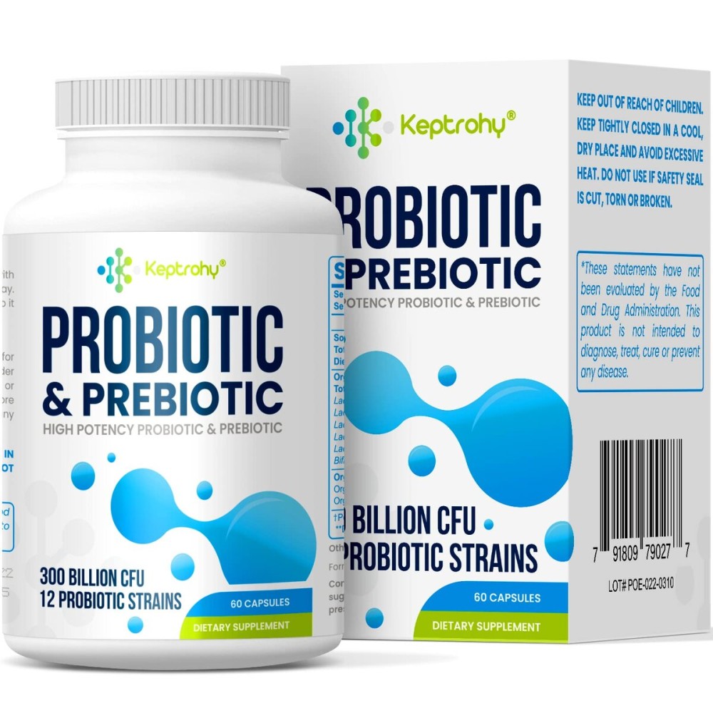 Probiotics for Women & Men, 300 Billion CFU Probiotics from 12 Strains + Organic Prebiotics Blend for Daily Digestive, Immune, Gut, Bloating, Gut Health for Women & Men, Shelf Stable - 60 Capsules