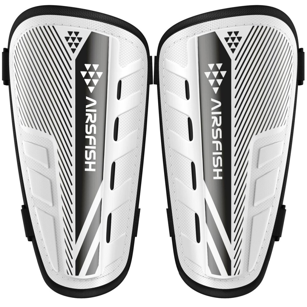 Shin Guards Soccer Kids Youth, CE Certified AirsFish Shin Guard Protection Gear for 2-18 Years Old Boys Girls Teenagers High Impact Resistant Breathable Comfortable (S Plus, White+Black)