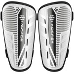 Shin Guards Soccer Kids Youth, CE Certified AirsFish Shin Guard Protection Gear for 2-18 Years Old Boys Girls Teenagers High Impact Resistant Breathable Comfortable (S Plus, White+Black)