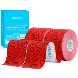 OK TAPE PRO Kinesiology Tape, 2inch x Long Roll 16ft Free Cut Tape, Elastic Athletic Tape Therapeutic Latex Free, 2 Rolls Red+Black