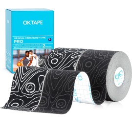 OK TAPE PRO Kinesiology Tape, 2inch x Long Roll 16ft Free Cut Tape, Elastic Athletic Tape Therapeutic Latex Free, 2 Rolls Black+Black and Black+White