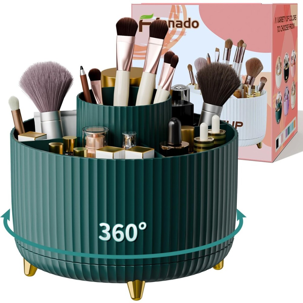 fanado 360 Rotate Makeup Brush Holder Organizer, Makeup Organizers Countertop, Makeup organization and Skincare Storage for Vanity, Desktop, Bathroom (Green)