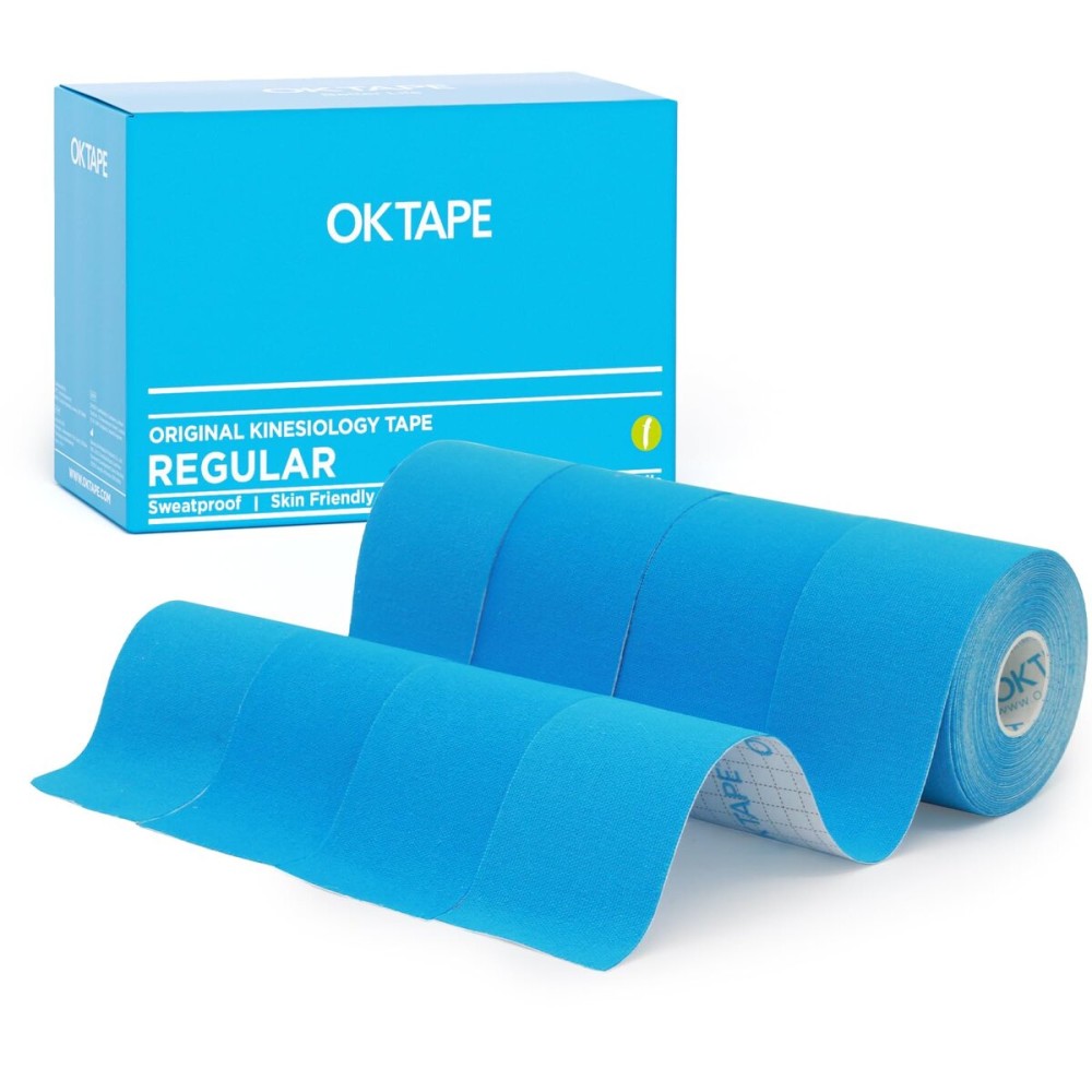 OK TAPE Regular Kinesiology Tape (4 Pack), Original Cotton Athletic Tape for Support Muscle Joint Knee, Sports Waterproof Tape Uncut Strips Latex Free, Hypoallergenic, 2in16.4ft - Blue