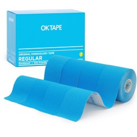 OK TAPE Regular Kinesiology Tape (4 Pack), Original Cotton Athletic Tape for Support Muscle Joint Knee, Sports Waterproof Tape Uncut Strips Latex Free, Hypoallergenic, 2in16.4ft - Blue