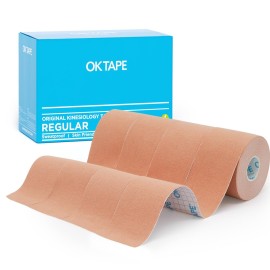OK TAPE Regular Kinesiology Tape (4 Pack), Original Cotton Athletic Tape for Support Muscle Joint Knee, Sports Waterproof Tape Uncut Strips Latex Free, Hypoallergenic, 2in16.4ft - Beige