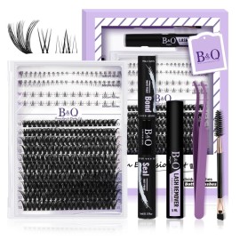 B&Qaugen Eyelash Extension Kit with Bottom Lash Extension 10-18mm 50D D Curl Lash Clusters Kit with Bottom Lashes DIY Lash Extension Kit Bond and Seal Lash Applicator (Kit-50D-D-MIX10-18)