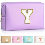 TOPEAST Preppy Makeup Bag, Small Cosmetic Travel Bags for Women, PU Leather Waterproof Toiletry Bag with Zipper, Personalized Birthday Gift for Women Girl, Preppy Gifts for Girl (Purple Y)