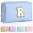 TOPEAST Cosmetic Travel Bags for Women, Preppy Small Makeup Bag, PU Leather Waterproof Toiletry Bag, Unique Friendship Gifts for Friends Coworker, Cute Stuff for Girls (Sky Blue R)