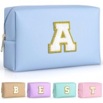 TOPEAST Preppy Bag, Monogrammed Makeup Bags with Zipper, Cute Makeup Pouch, Initial Birthday Gifts Bag for Daughter Friends Sister, Preppy Things for Girls (Sky Blue H)