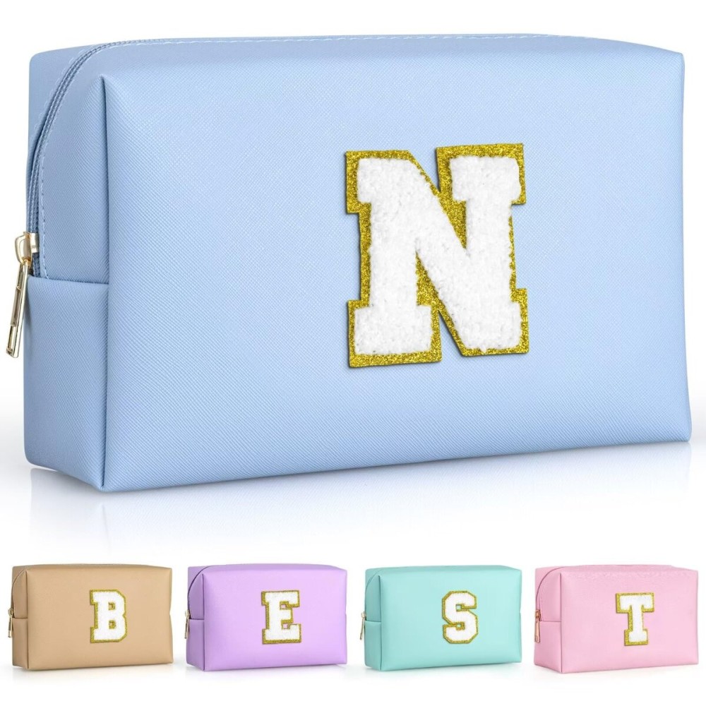 TOPEAST Preppy Stuff Cute Makeup Bag Small Cosmetic Bag Travel Toiletry Bag, Personalized Birthday Wedding Gifts for Mom Teacher Friends Bridesmaids, Preppy Travel Stuff for Girls (Sky Blue N)