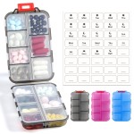 3 Pack 14 GRIDS Travel Pill Organizer Box with Labels - Travel Medicine Case Kit - Pocket Daily Pharmacy Container - Travel Medication Holder Dispenser for Fish Oil Vitamin Supplement Storage - Clear