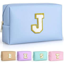 TOPEAST Birthday Gifts for Women, Small Makeup Bag Personalized Initial Cosmetic Bag Birthday Gifts for Women (Sky Blue J)