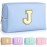 TOPEAST Birthday Gifts for Women, Small Makeup Bag Personalized Initial Cosmetic Bag Birthday Gifts for Women (Sky Blue J)