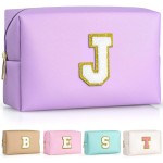 TOPEAST Birthday Gifts for Girls, Travel Makeup Bag Chenille Letter Pouch Cosmetic Bag, Makeup Travel Organizer, Monogrammed Bridesmaid Gifts for Women, Cute Stuff for Girls (Purple J)