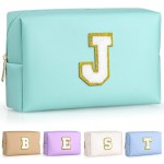 TOPEAST Birthday Gifts for Girls, Travel Makeup Bag Chenille Letter Pouch Cosmetic Bag, Makeup Travel Organizer, Monogrammed Bridesmaid Gifts for Women, Cute Stuff for Girls (Blue J)