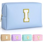 TOPEAST Preppy Makeup Bag, Cute Makeup Pouch PU Leather Waterproof Cosmetic Bag, Personalized Birthday Gifts for Mom Teacher Friends Bridesmaids Nurse, Trendy Stuff for Girls (Sky Blue I)