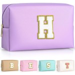 TOPEAST Preppy Bag, Monogrammed Makeup Bags with Zipper, Cute Makeup Pouch, Initial Birthday Gifts Bag for Daughter Friends Sister, Preppy Things for Girls (Purple H)